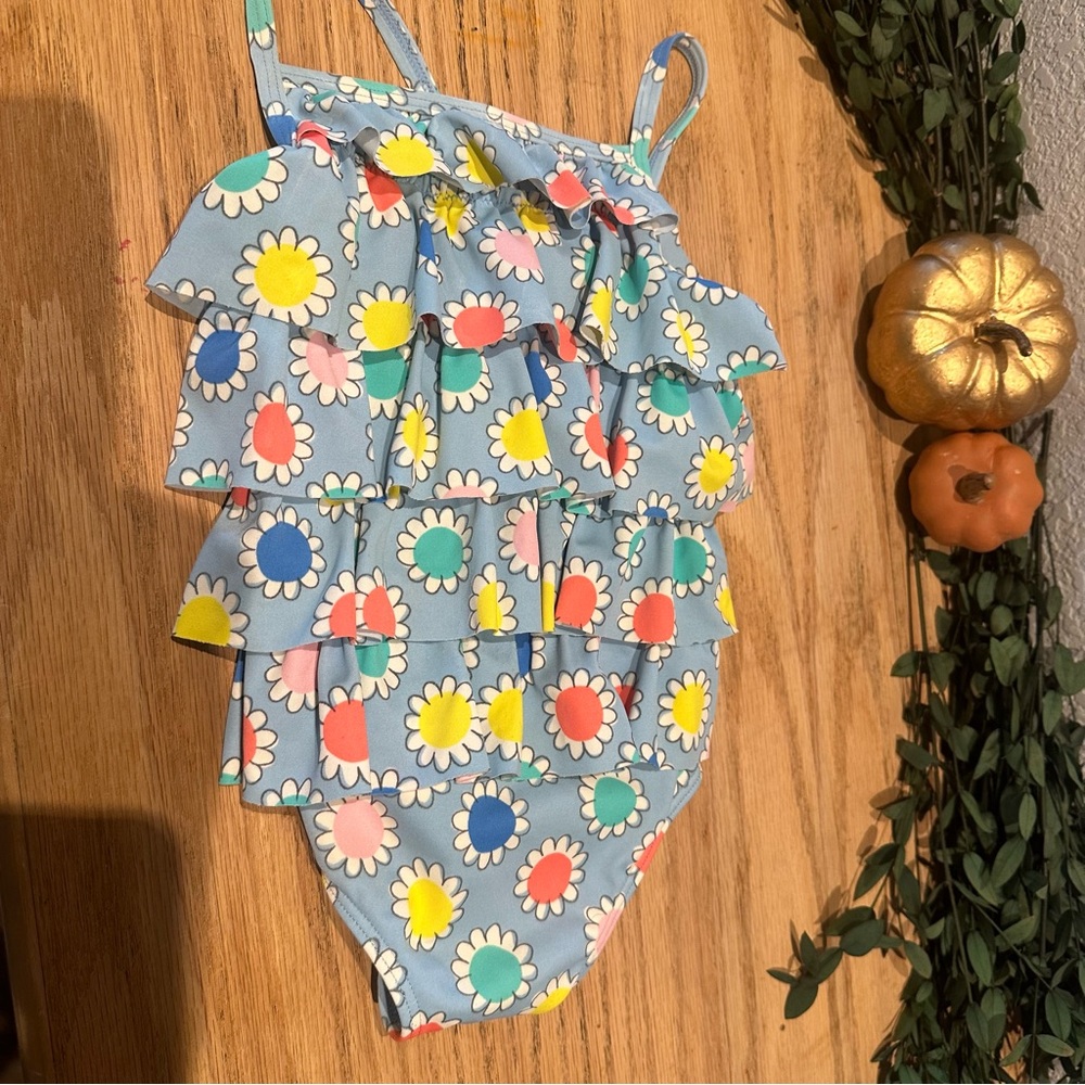 Baby Boden Blue‎ Flower One Piece Swim Suit Size 2-3